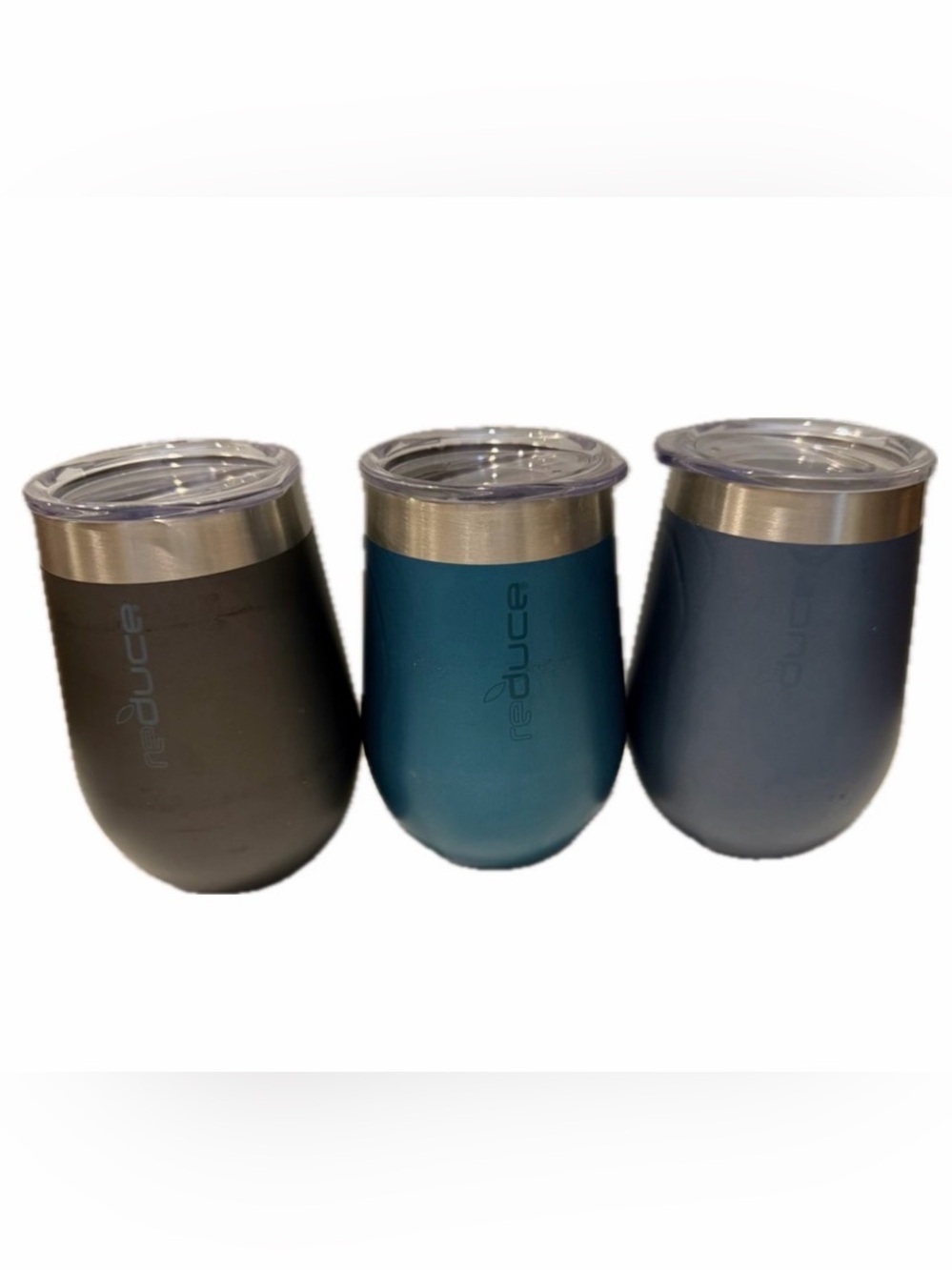 REDUCE Wine Tumblers Insulated Stainless Steel Gray, Teal, Navy Set of 3